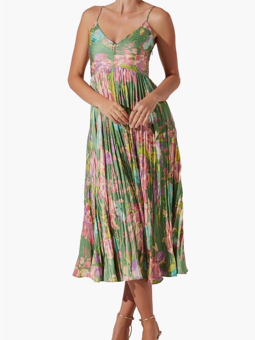 ASTR Maeve MIDI Dress Green Floral Size XL - Picture 5 of 5